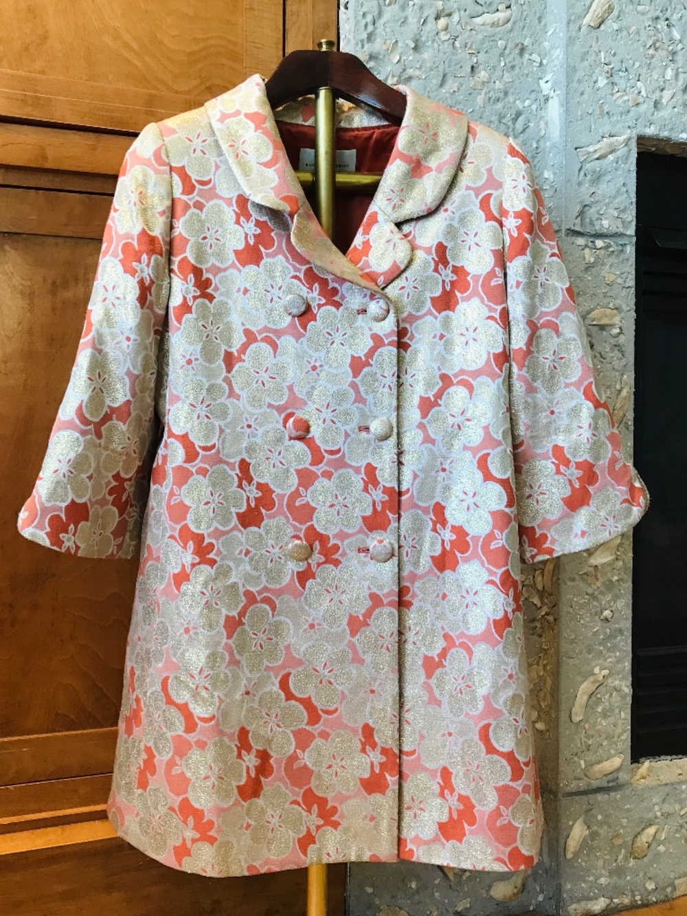 Y2K 🔥 2005 RUNWAY BANANA REPUBLIC CORAL FLORAL METALLIC JACQUARD TRENCH - Picture 2 of 16